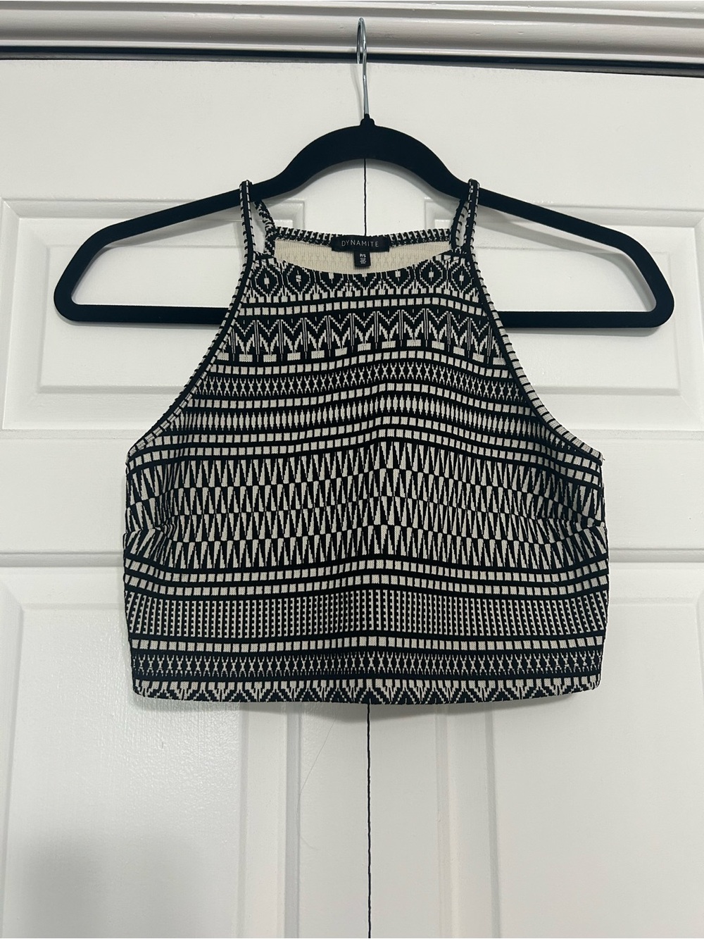 🌟 3/$30 Dynamite Black and Cream Geometric Halter Crop Top